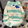 Moletom com Capuz Estiloso Vintage Design Americano Fofo para Mulheres Outono e Inverno Popular Tie-Dye Tops Contrastantes