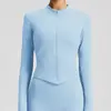 Nueva chaqueta deportiva de yoga lulu estilo europeo y americano, mismo modelo OEM, top deportivo exterior de manga larga ajustado para mujer, hecho a medida