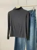Suave y amigable con la piel, versátil camiseta básica de cuello redondo para mujer, alta elasticidad, corte ajustado y un look sofisticado, camiseta de manga larga para otoño e invierno