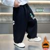 Pantalones de Chándal con Forro Polar para Niños de Otoño e Invierno, Estilo Coreano, Pantalones Casuales Sueltos con Estilo para Niños, Pantalones de Moda para Niños