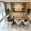 Mesa de té de madera maciza estilo chino nuevo personalizada, Mesa de té de madera natural para recepción de oficina, Mesa de té grande color nogal