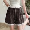 Pantalones de Maternidad Estilo Nuevo Encaje Empalmado Bloque de Color Rayados Pierna Ancha Pantalones Cortos Sueltos Casual Rectos Pantalones Cortos de Verano