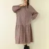 Doce Estilo Mori Japonês Vestido Longo com Renda Floral, Cadarço, Gola Redonda, Manga Longa, Solto, Versátil, Emagrecedor, Pulôver Longo para Outono