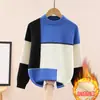 Suéter para Niños Cuello Redondo Algodón Puro Tejido para Niños Bloques de Color Forro Polar para Bebés y Niños Mayores Grosor Otoño e Invierno