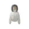 ADAM BO Chaqueta de Plumas para Mujer con Cuello y Capucha de Piel, 90% Plumón de Pato Blanco, Cintura Corta Ajustable, Cálido Abrigo Acolchado Estilo Americano