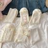 Calcetines blancos de verano para mujer, de algodón puro, bonitos calcetines japoneses Jk, de encaje Mary Jane con pequeños zapatos de cuero, calcetines de tubo medio absorbentes de sudor.