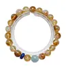 [Mar Embelezado com Areia Dourada] Cristal Natural Torre Amarela Cristal Água-Marinha Pulseira Feminina Mais Fácil de Combinar Pulseira de Presente Atacado