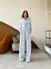 Comercio Exterior 2026 Primavera/Verano Nuevo Estilo Europeo y Americano Chica Picante Top Corto de Manga Larga Pantalones Largos de Cintura Alta Conjunto de Ropa Casual para Mujer