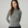 Suéter de Cachemira 100% Nuevo para Mujer Otoño e Invierno Cuello Medio Alto Color Sólido Canalé Ajustado Manga Larga Capa Base de Cachemira