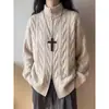 Invierno 2026 Nuevo Estilo Coreano Suéter de Punto Trenzado para Hombre con Cuello Alto Moda Masculina Chaqueta Cardigan de Punto con Doble Cremallera