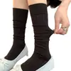 Meias caneladas de cor sólida para o verão, meias japonesas doces sem costura empilháveis, meias longas de malha respirável e fresca para mulheres