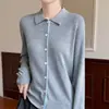 Cardigan de Tricô Feminino 2026 Outono/Inverno Novo com Gola Polo, Botões, Jaqueta Casual, Suéter Canelado, Top Tendência