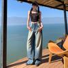 2025 primavera nova vintage azul calças de perna larga tendência da moda quente menina feminina jeans feminino calças de alongamento elastano