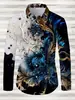 Camisa Casual Masculina 2026 com Estampa 3D, Gola Reversível e Mangas Longas