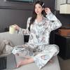 Pijama francés reductor de edad para mujer, nuevo para primavera y otoño, simple, con puntos de ola, manga larga, pantalones de seda helada, ropa de casa, traje de moda, venta al por mayor