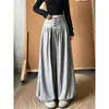 Pantalones casuales de pierna ancha, holgados y relajados, de tiro alto, abotonados, estilo linterna, para principios de otoño, color gris, chic sin esfuerzo, pantalones largos que estilizan