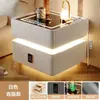Mesa de cabeceira inteligente, moderna e simples, feita de madeira maciça com luzes, armário de cama inteligente Bluetooth de carregamento sem fio multifuncional de luxo