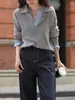 Jersey de Punto Rayado con Solapas Cosidas Estilo Commuting para Mujer 25 Otoño Nuevo Suave Ceroso Top de Punto Pequeño