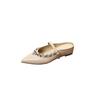 Mules Planas Femininas com Strass e Bico Fino para Aumentar a Altura, para Uso Externo, Tamanho 25, Sapatos Mary Jane com Fechamento de Uma Tira e Bico Fechado