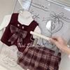 Conjunto de Falda Plisada Estilo Coreano para Niñas Qixiaoqi Otoño e Invierno, Elegante Falda a Cuadros con Forro Polar, Tendencia Universitaria Venta al por Mayor