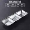 Plato para Salsa de Acero Inoxidable 304, Plato Dorado Estilo Coreano para Salsa para Mojar, Plato para Condimentos de Hot Pot, Plato para Salsa, Vajilla para Barbacoa, Dos Compartimentos, Tres Compartimentos