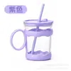Vaso de agua de vidrio para niñas, vaso con pajita y asa de alta estética, taza de café, taza de té, vaso de agua para niños, regalo personalizado al por mayor