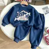 Estilo Ins Sudadera con Lazo de Dibujos Animados para Niñas Conjunto de Dos Piezas Pantalones Deportivos Suaves con Cintura Elástica Conjunto Casual Diario para Bebé Niña