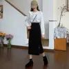 Falda negra estilo Hepburn francés de línea A, cintura alta, adelgazante, con caída y abertura lateral, falda de longitud media, Otoño/Invierno 2025