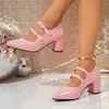 Comercio electrónico transfronterizo, talla grande, colección nueva primavera/otoño 2026, zapatos Mary Jane de tacón alto para mujer, punta fina, tacón grueso, diseño de doble tira con hebilla, zapatos pequeños de piel