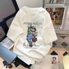 Venta al por mayor del fabricante Tendencia Verano Estilo Americano Estampado de Texto Patrón Manga Corta Versátil Moda Holgado Cuello Redondo Top para Hombre