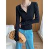 Camiseta Base de Estilo Francés Casual Chic de Moda con Cuello Henley Sinan 2026 Otoño/Invierno Nuevo Modelo Sn5267