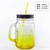 Vaso Mason degradado al por mayor con asa y popote, taza para cerveza, taza retro con letras, vidrio creativo portátil