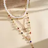 Set de Collar Cruz de Resina Dopamina Perla y Diamante de Cuatro Piezas Europeo y Americano, Cadena para Clavícula Personalizada de Nicho Transfronterizo