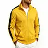 Jaqueta Masculina Casual Amazon Transfronteiriça com Gola Alta Zíper Tricô Blocos de Cor Laterais Listras Solta Primavera Outono Diária