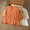 26 Novedad de Verano Ropa para Mujer de Algodón y Lino, Chaqueta Cardigan Botones Retro Chino de Ramio Lavado a la Arena Cosida a Mano para Mujer