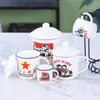 Taza de Cerámica con Tapa, Taza de Agua Retro, Taza Esmaltada de Imitación Nostálgica Creativa para Oficina, Tarro de Té