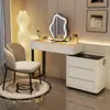 Tocador Inteligente de Lujo Ligero de Madera Maciza con Sentido Avanzado, Carga Inalámbrica, Gabinete de Cubo Simple Moderno para Dormitorio, Mesa de Maquillaje Integrada