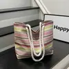 Bolsa Fresca Rayada de Verano para Mujer 2026 Nueva Moda Tendencia Bloqueo de Color Bolso Tote Gran Capacidad Bolso de Hombro para Viajes