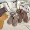 Meias grossas e quentes de outono e inverno para mulheres, na altura da panturrilha, meias curtas básicas de cor sólida, meias versáteis em tons terrosos