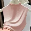 Personalización Chaleco de Punto Fino Acanalado con Volante de Cuello Alto para Mujer Fuente OEM/ODM