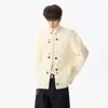 Suéter Masculino de Tricô Trançado Gola Alta Estilo Old Money Tendência Outono Inverno Peso Pesado Zíper Botão Design de Nicho Cardigã Peça Externa