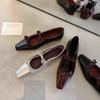Sapatos Femininos Mary Jane Bico Fino Laço Francês Prata Camada Única Novo Estilo 2025 Boca Rasa de Uma Tira Aumento de Altura