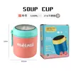 Lonchera redonda de acero inoxidable de grado alimenticio, portátil y aislada, adecuada para estudiantes y trabajadores de oficina, también funciona como taza de desayuno y taza/recipiente para sopa estilo japonés