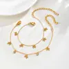 Joyería Elegante Francesa Acero Inoxidable Cadena Plana de Cruz Cadena en Forma de Corazón Pulsera con Cuentas de Concha Oro de 18K Br-2563
