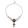 Novo Conjunto de Colar e Brincos Flor de Diamante Preto de Luxo da Moda Transfronteiriça 2025, Elegante e Requintado