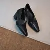 Estilo de Oficina Tacón Grueso Slip-on Corte Profundo Zapatos de una Sola Pieza Zapatos de Mujer 2026 Estilo Coreano Moderno Nuevo Negro Tacón Alto Zapatos Pequeños de Cuero