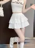 Falda de pastel petite blanca estilo ballet para mujer verano cintura alta adelgazante media falda línea A falda corta abullonada falda midi xs