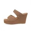 Sandalias de cuña de suela gruesa de talla grande con pedrería, Zapatos de mujer de punta abierta para playa de verano retro 2026, En stock en Temu