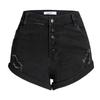 Shorts Jeans Feminino Europeu e Americano Dobrado Perna Larga Verão Feminino Multi-Botão Com Barra Jeans Preto Puro Cintura Alta