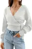 Deseo Moda Femenina Primavera y Otoño de Amazon Estilo Europeo y Americano Chica Popular Top Versátil de Cuello V Ajustado Cárdigan de Punto de Manga Larga de Moda